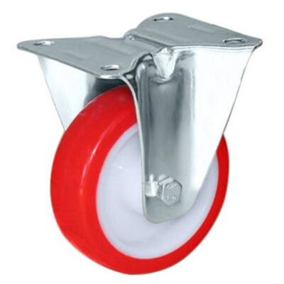 RED 80mm URETHANE CASTOR FIXED PLAIN BORE (100KG)